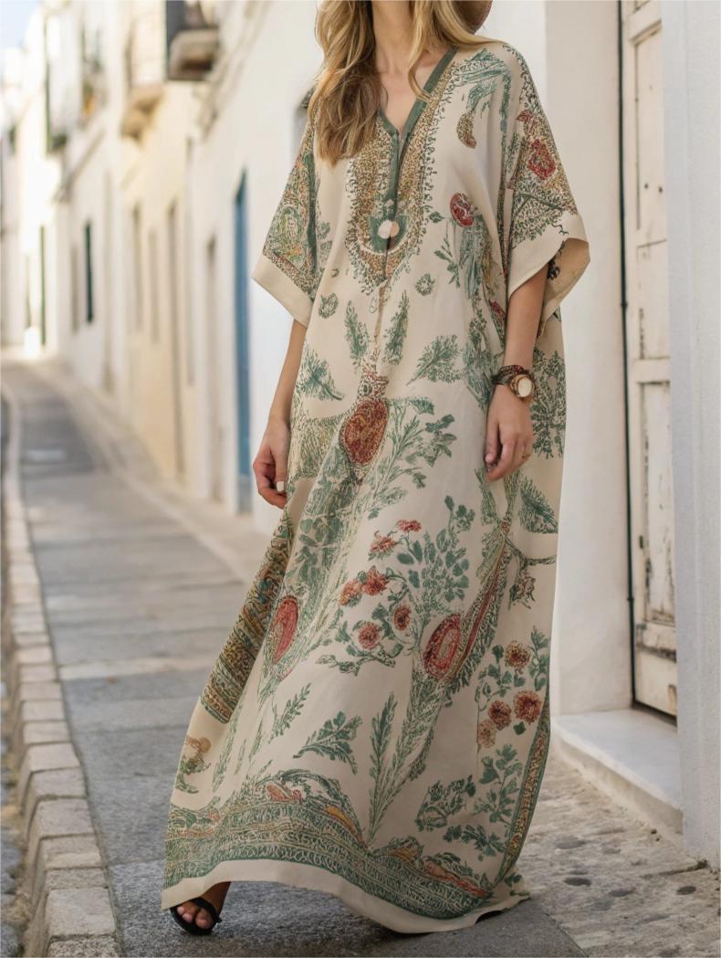 Contton & Linen Long Sleeve Kaftan Maxi Dress - Image 2