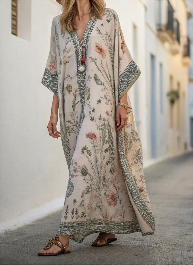 Contton & Linen Long Sleeve Kaftan Maxi Dress - Image 2