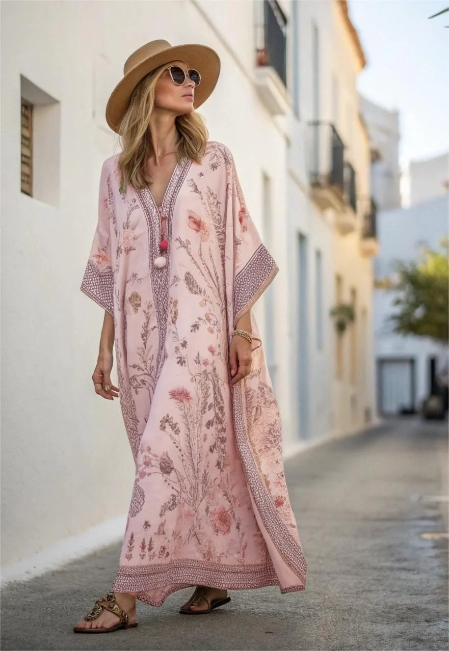 Contton & Linen Long Sleeve Kaftan Maxi Dress - Image 5