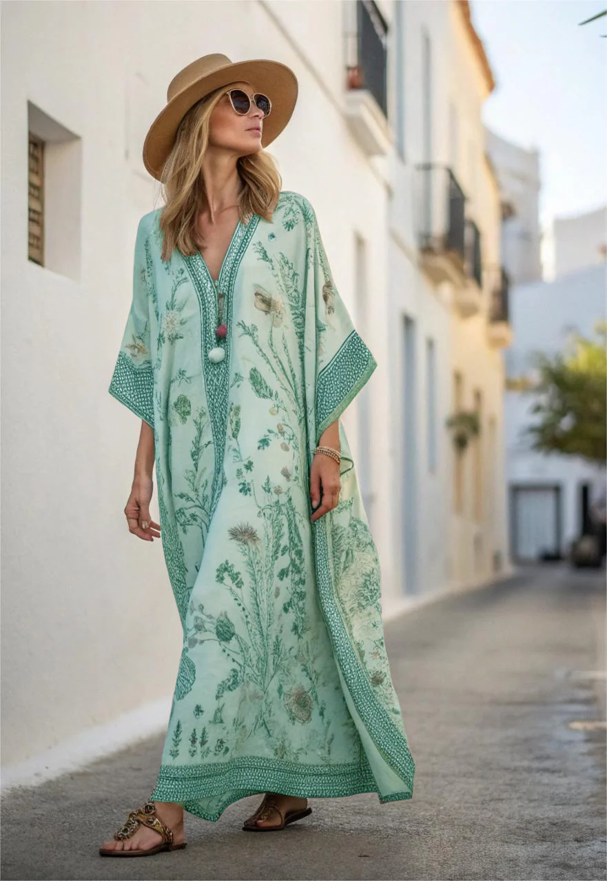Contton & Linen Long Sleeve Kaftan Maxi Dress - Image 6