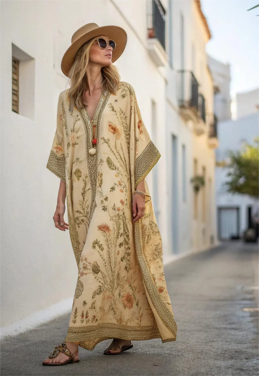 Contton & Linen Long Sleeve Kaftan Maxi Dress - Image 7
