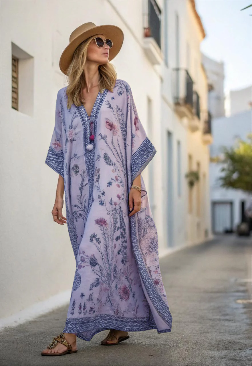 Contton & Linen Long Sleeve Kaftan Maxi Dress - Image 8