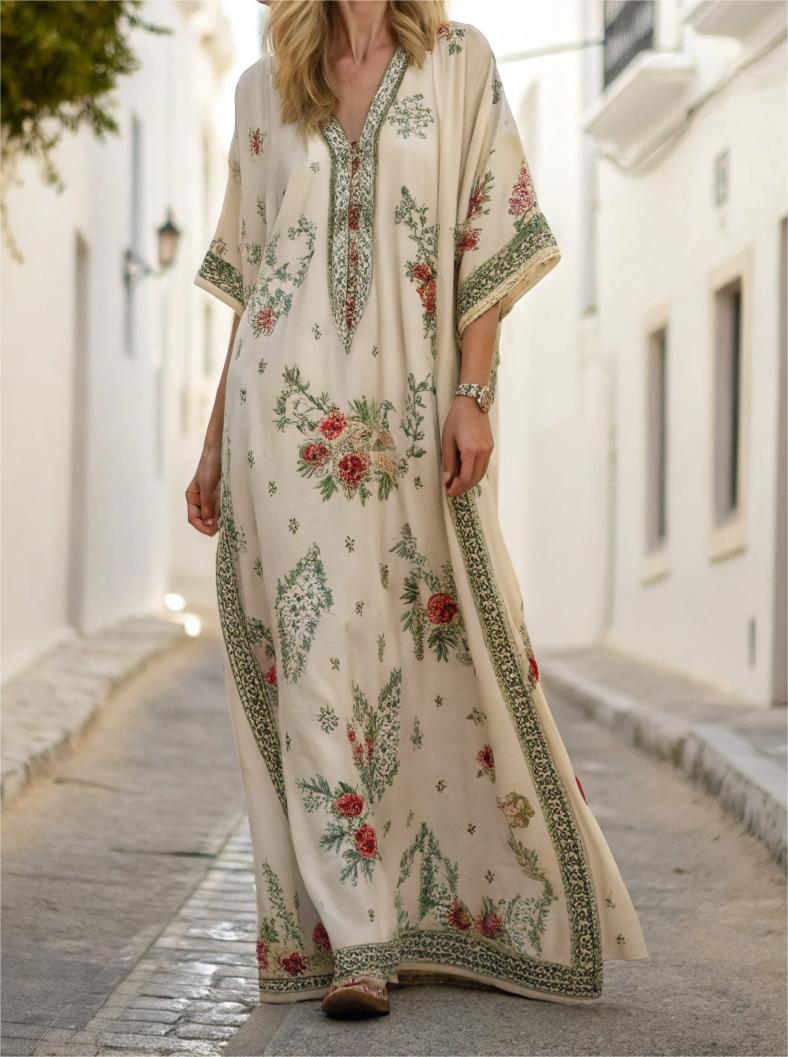 Contton & Linen Long Sleeve Kaftan Maxi Dress - Image 2