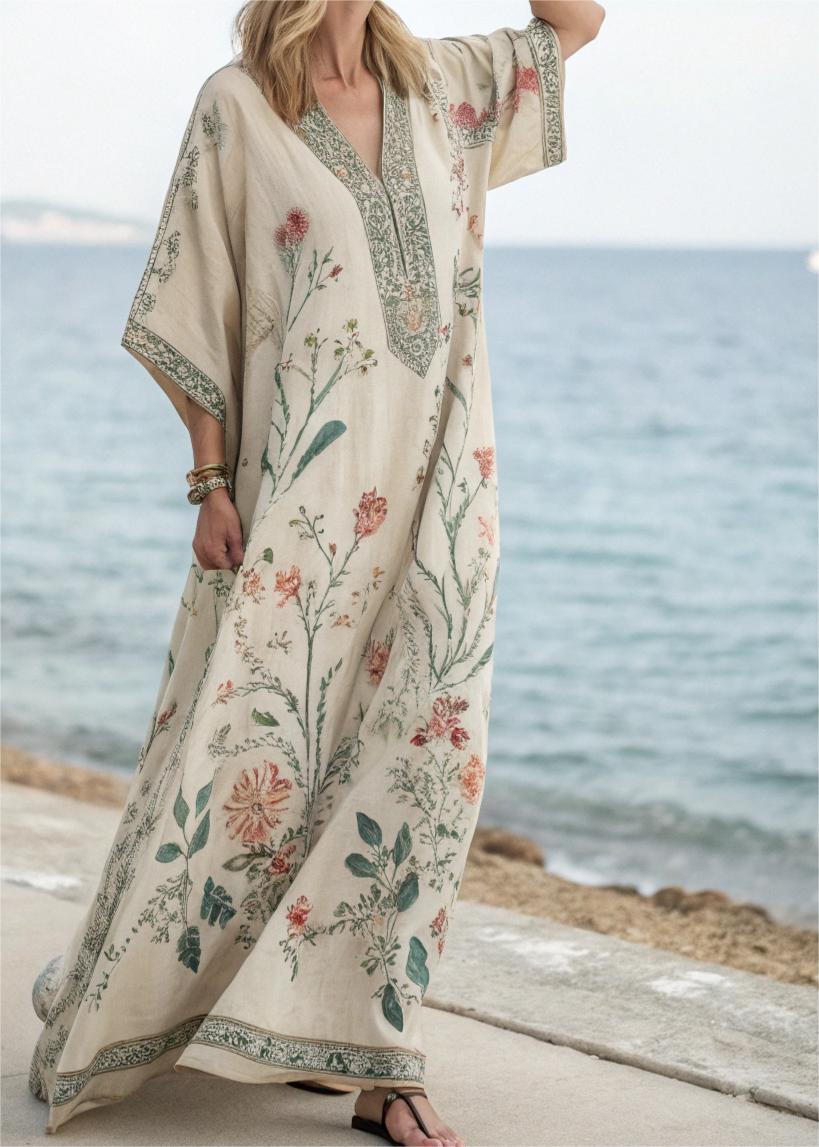 Contton & Linen Long Sleeve Kaftan Maxi Dress - Image 2