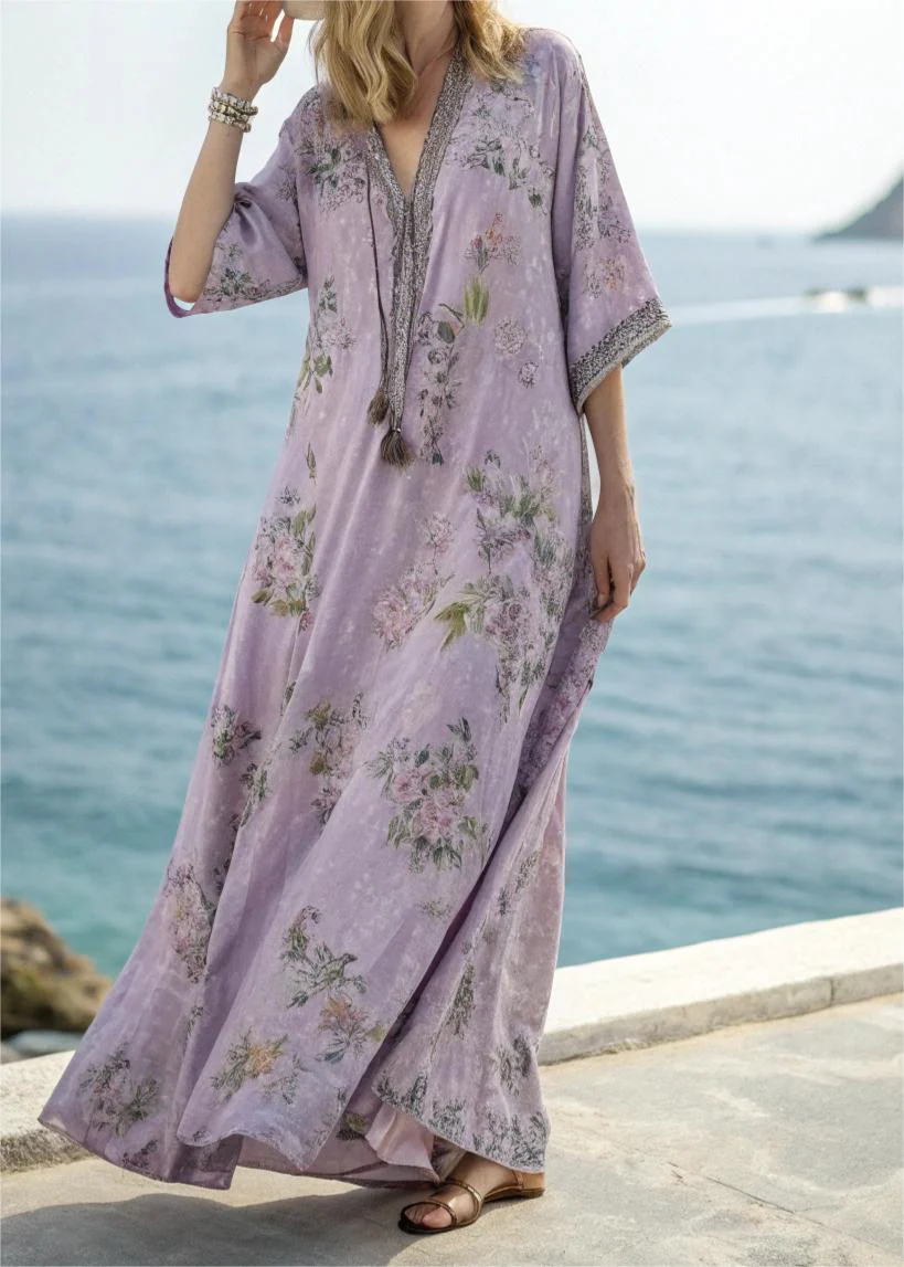 Contton & Linen Long Sleeve Kaftan Maxi Dress - Image 2