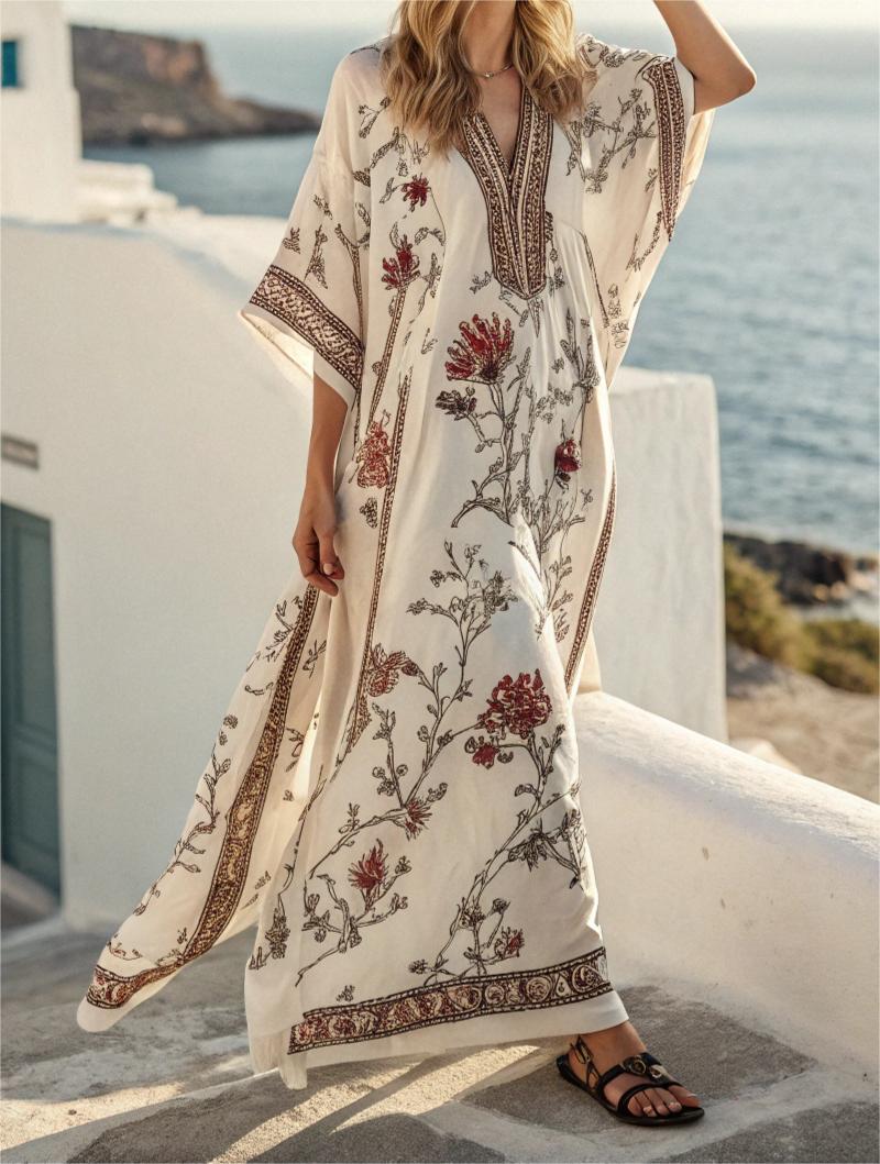 Contton & Linen Long Sleeve Kaftan Maxi Dress - Image 2