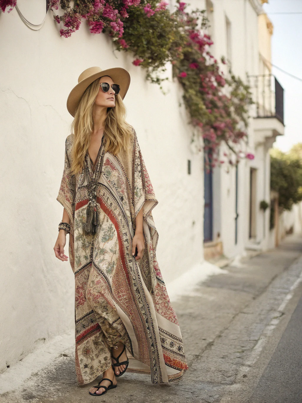 Contton & Linen Long Sleeve Kaftan Maxi Dress