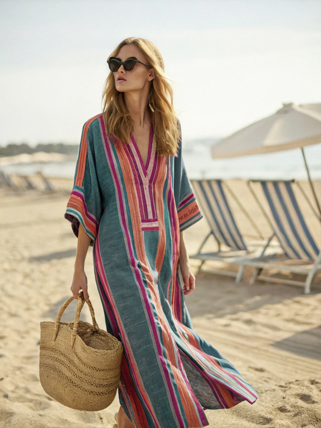 Contton & Linen Long Sleeve Kaftan Maxi Dress - Image 2