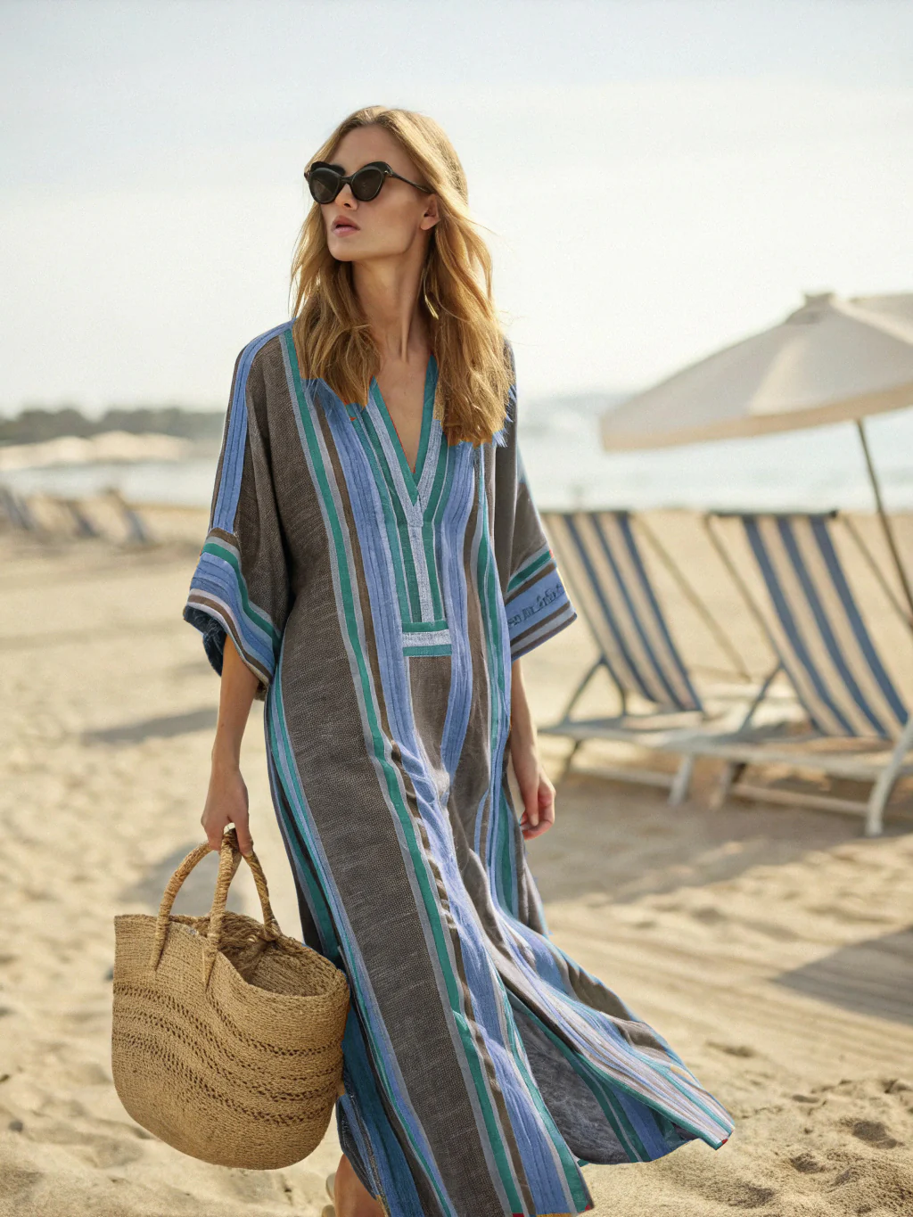 Contton & Linen Long Sleeve Kaftan Maxi Dress - Image 3
