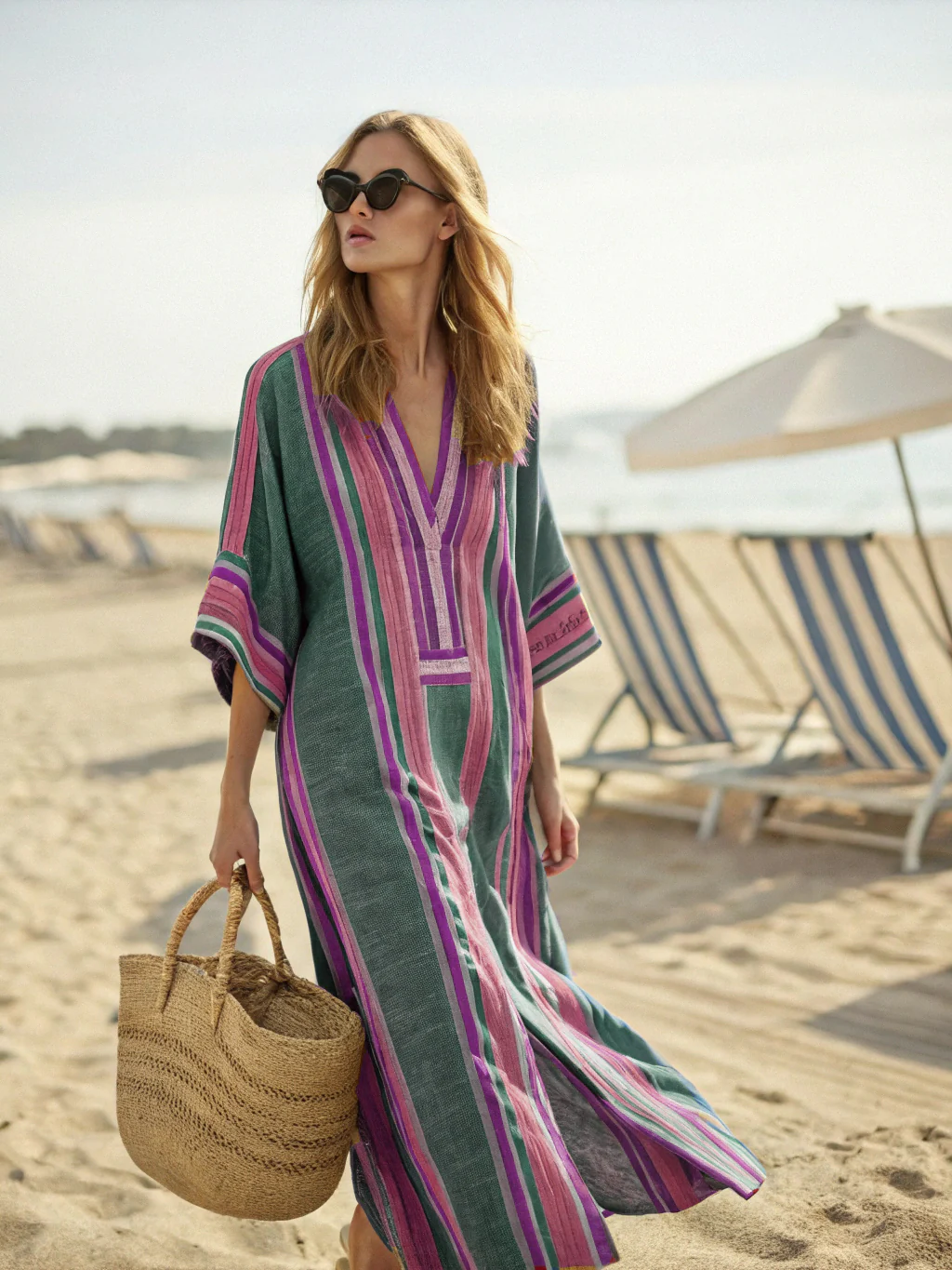 Contton & Linen Long Sleeve Kaftan Maxi Dress - Image 4