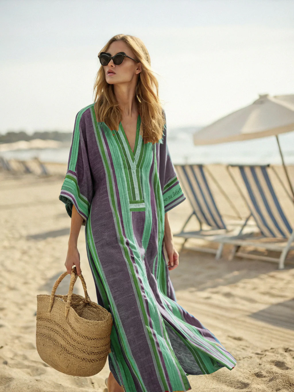 Contton & Linen Long Sleeve Kaftan Maxi Dress - Image 5