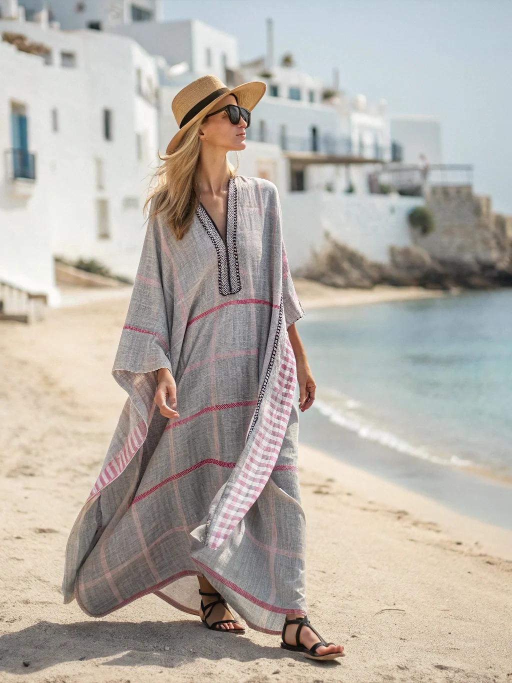Contton & Linen Long Sleeve Kaftan Maxi Dress