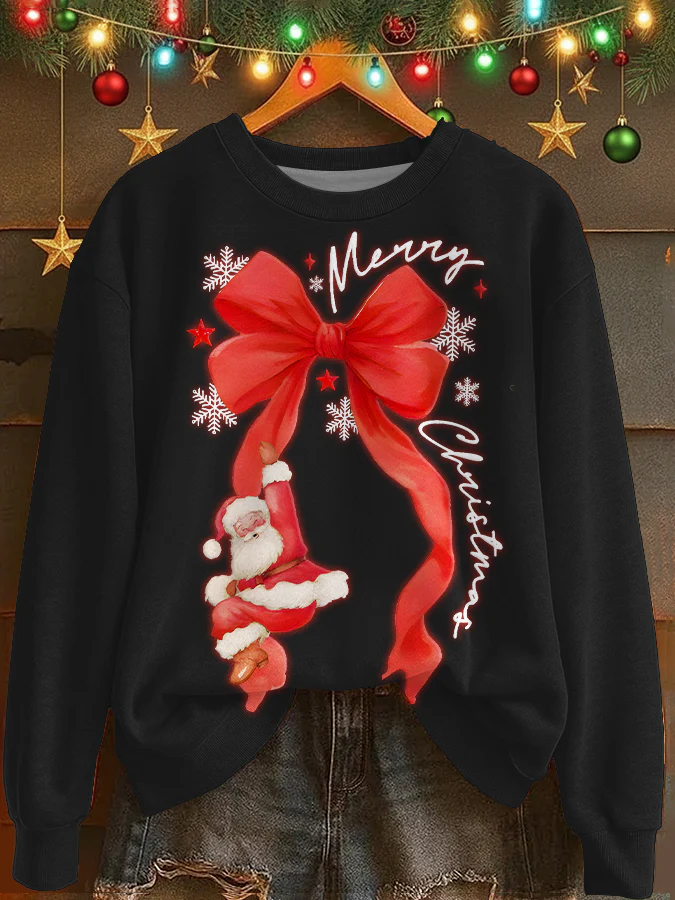 Coquette Merry Christmas With Santa Printed Long Sleeve Casual Top - Image 4