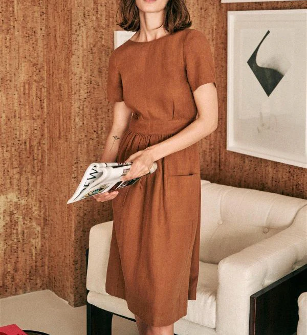 Cotton linen backless short sleeves dress - Image 3
