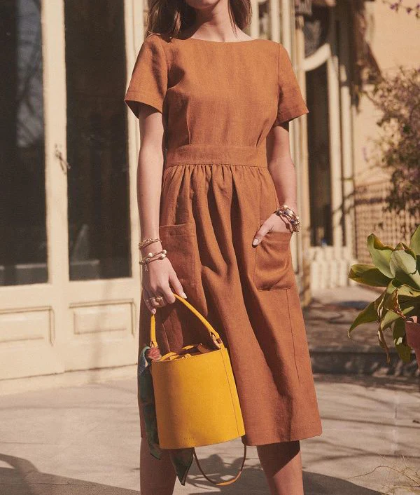 Cotton linen backless short sleeves dress - Image 4