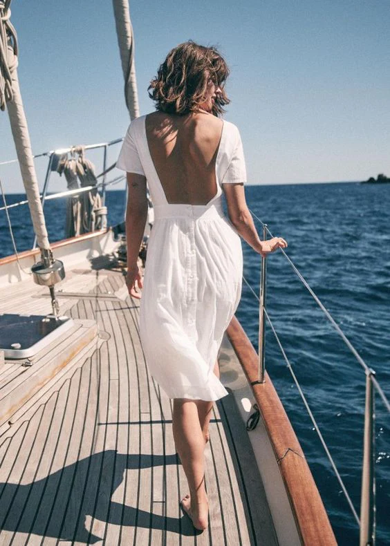 Cotton linen backless short sleeves dress - Image 7