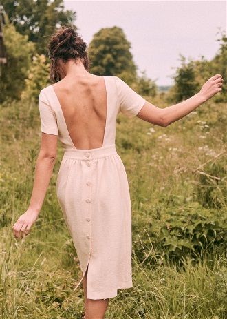 Cotton linen backless short sleeves dress - Image 8