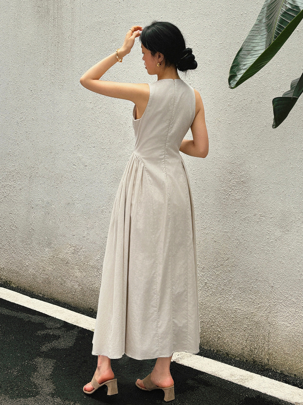 Cotton & Linen Pleated Cutout Long Dress - Image 6