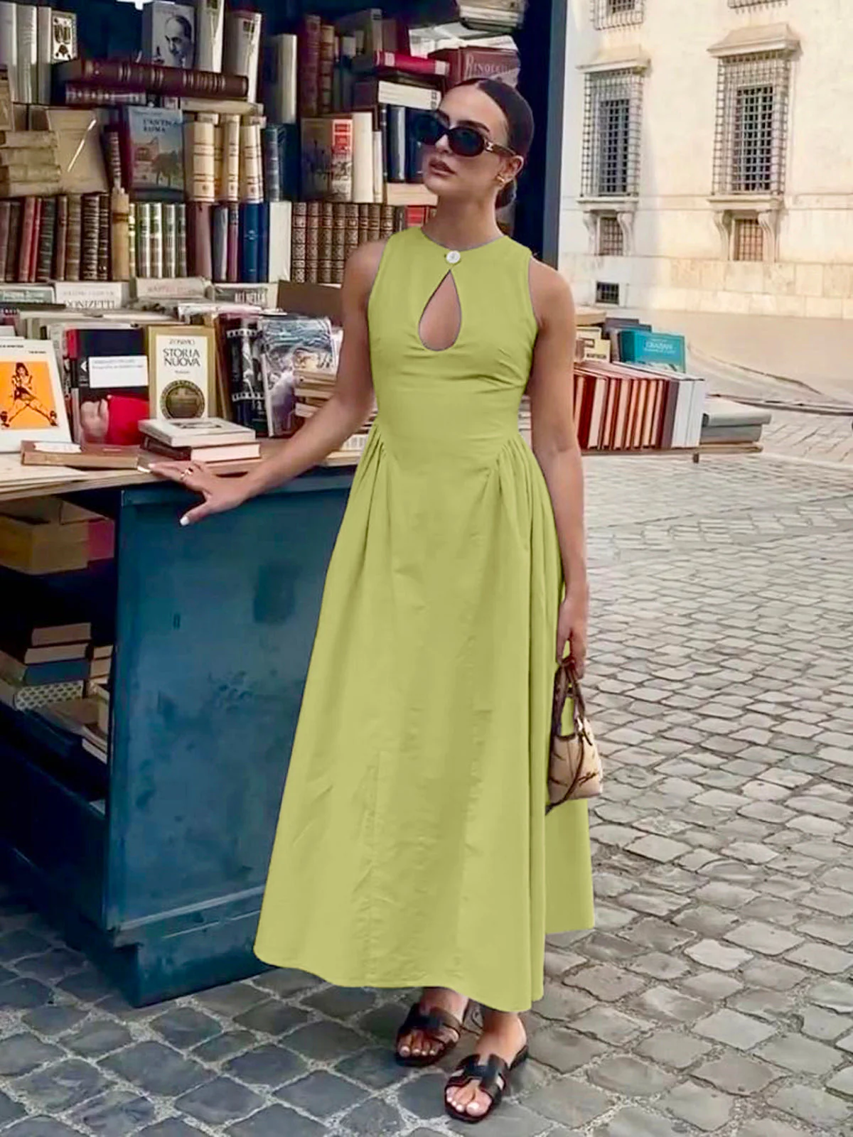 Cotton & Linen Pleated Cutout Long Dress - Image 9