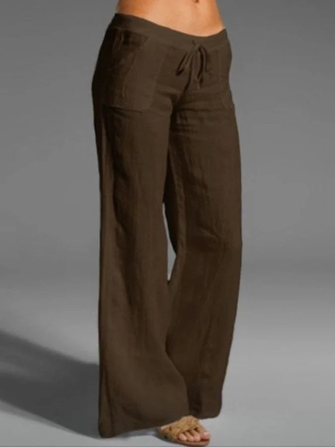 Cotton Linen Solid Color High Waist Wide Leg Pants - Image 5