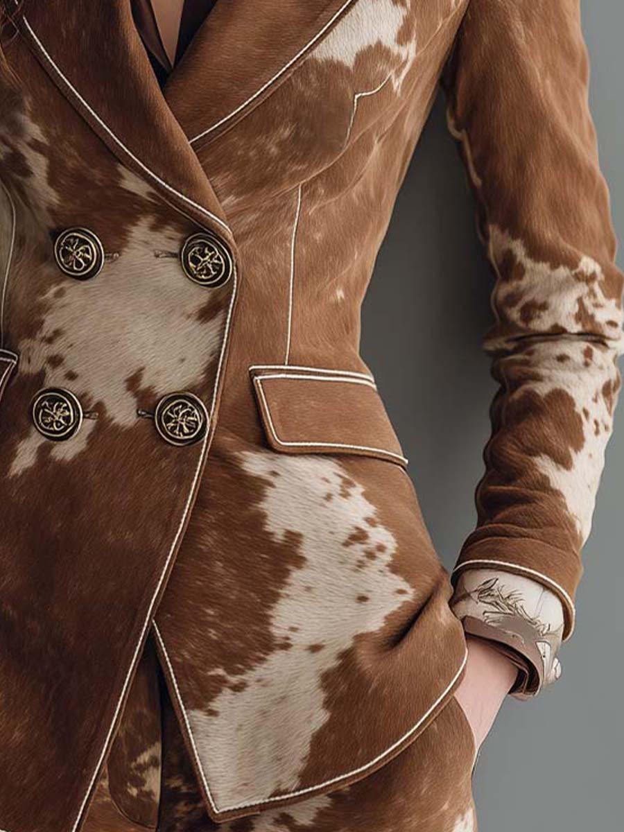 Cowhide Print Faux Suede Blazer - Image 2