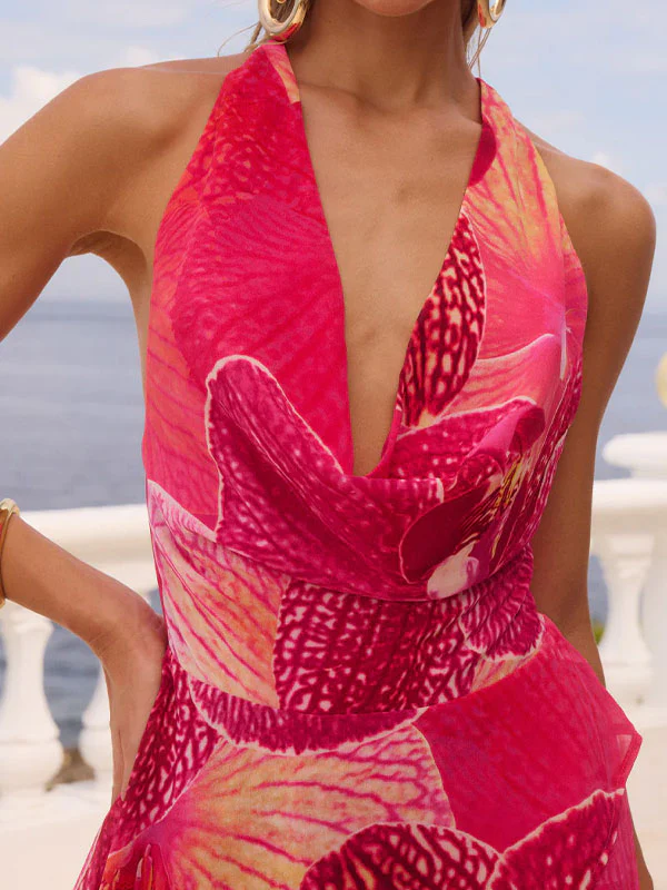 Cowl neck floral irregular dress - Image 3