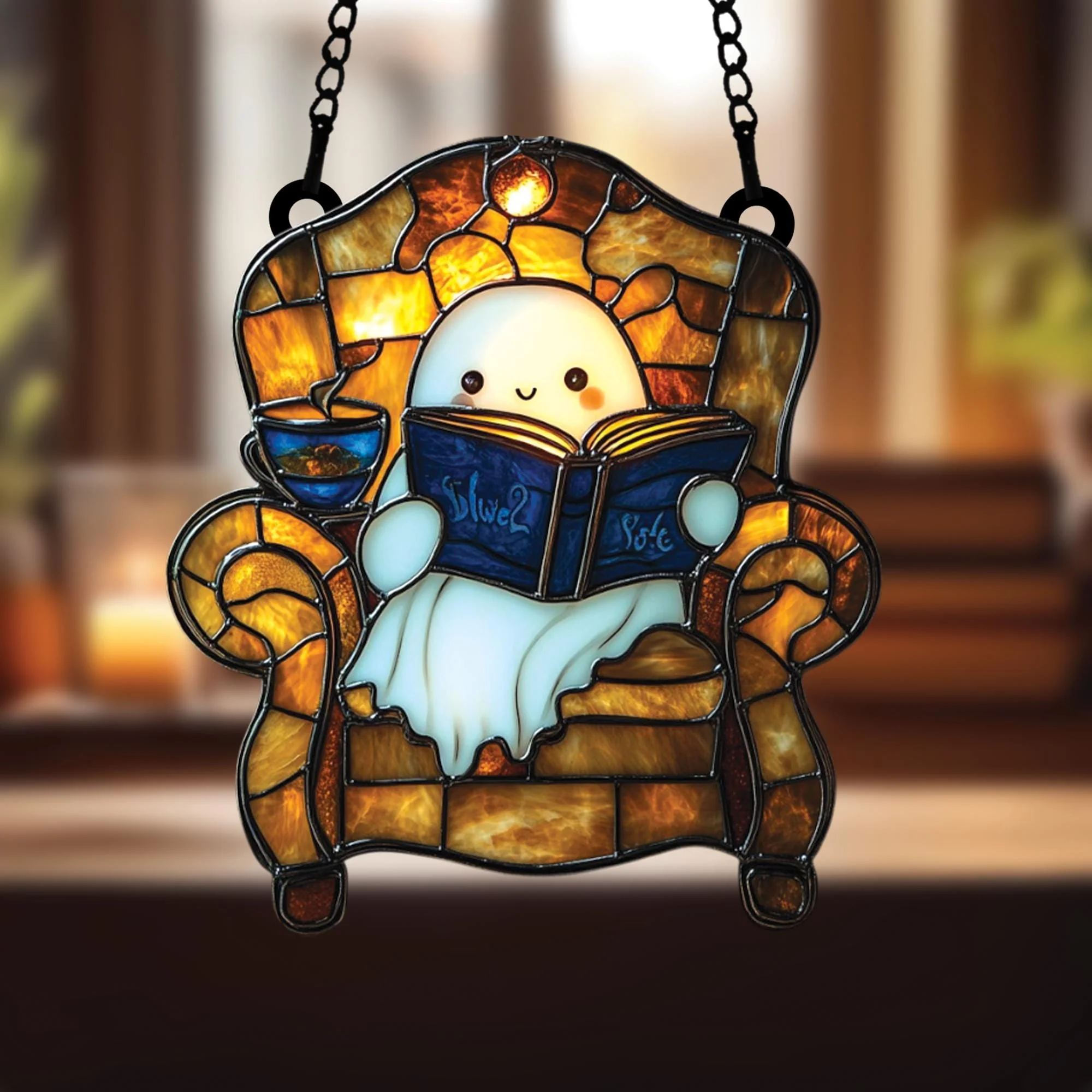 Cozy Ghost Reader Suncatcher - Image 2
