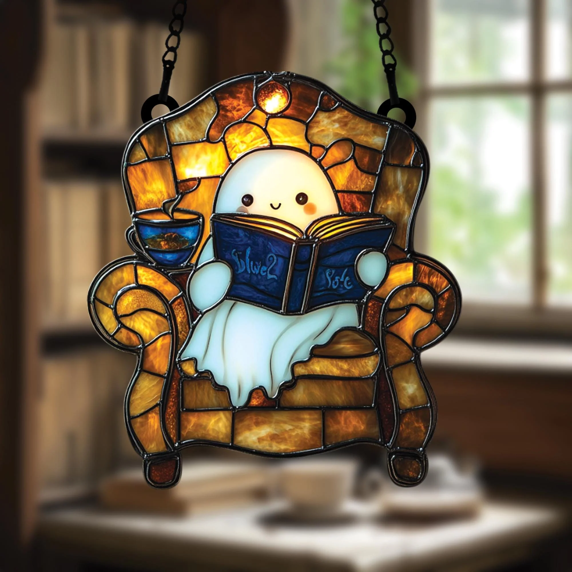 Cozy Ghost Reader Suncatcher - Image 3