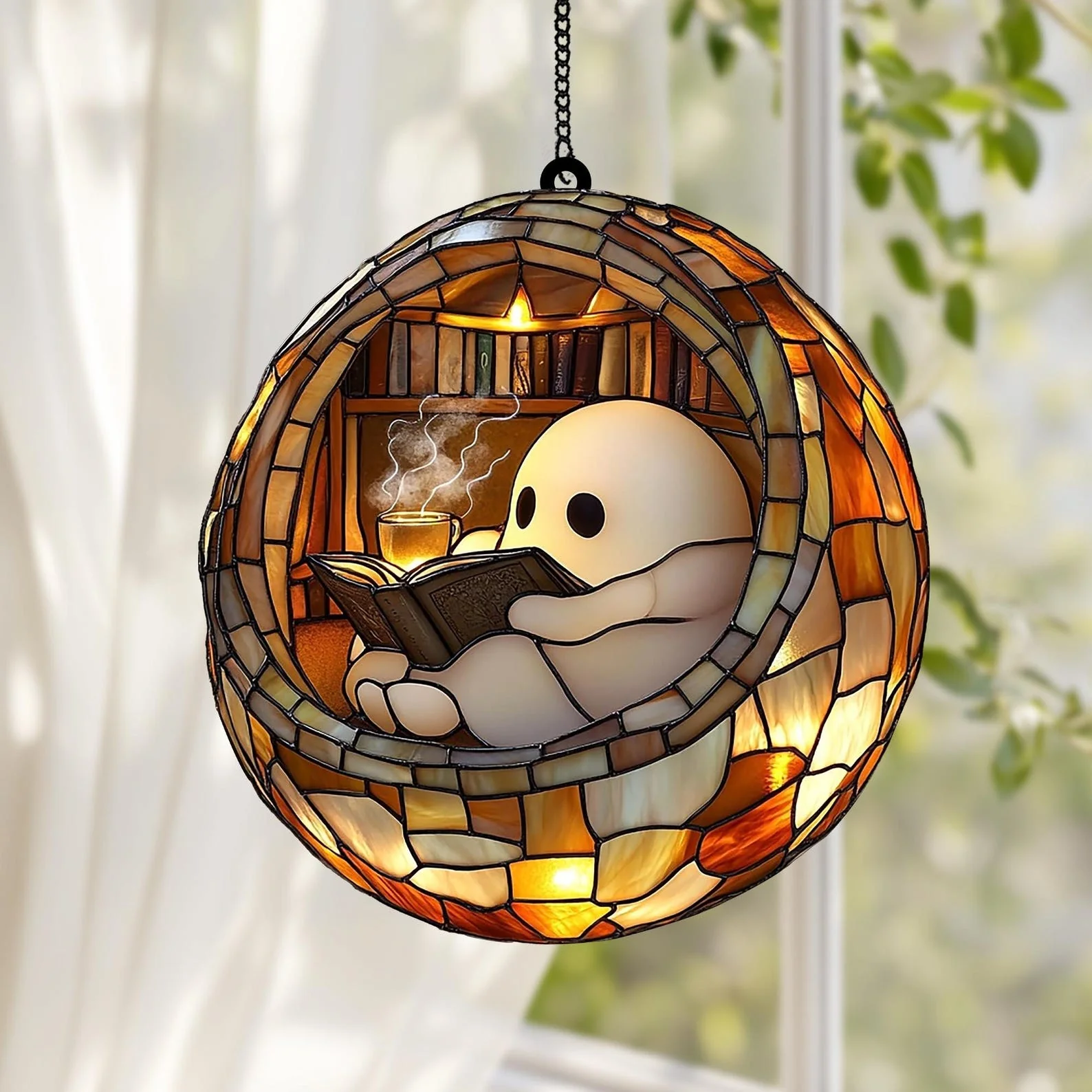 Cozy Ghost Reader Suncatcher - Image 8