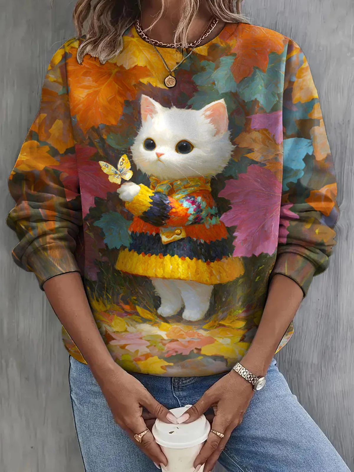 Cute Cat Long Sleeve Casual Top