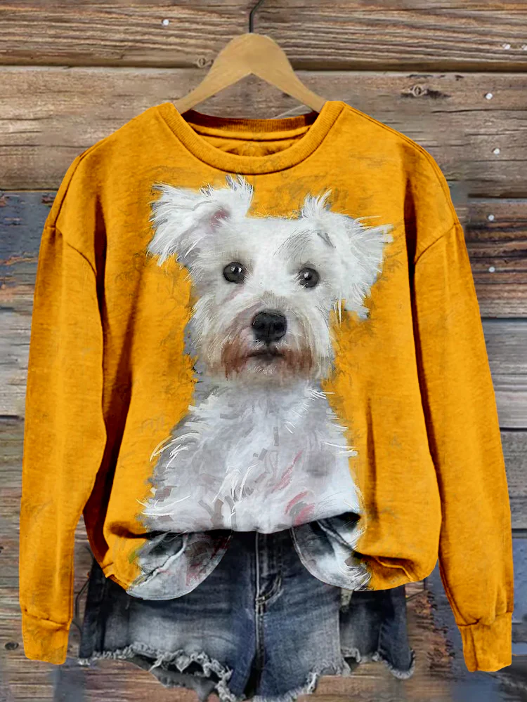 Cute Dog Pattern Crew Neck Cozy Sweatshirt - Image 2