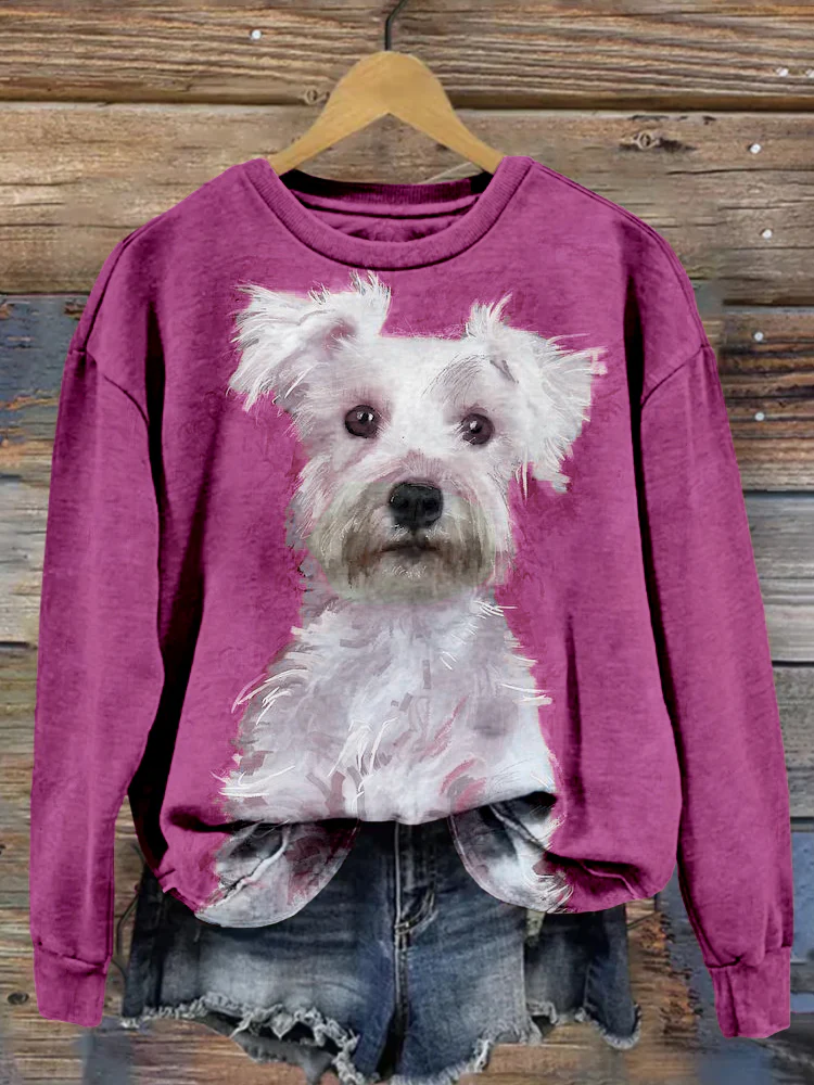 Cute Dog Pattern Crew Neck Cozy Sweatshirt - Image 3