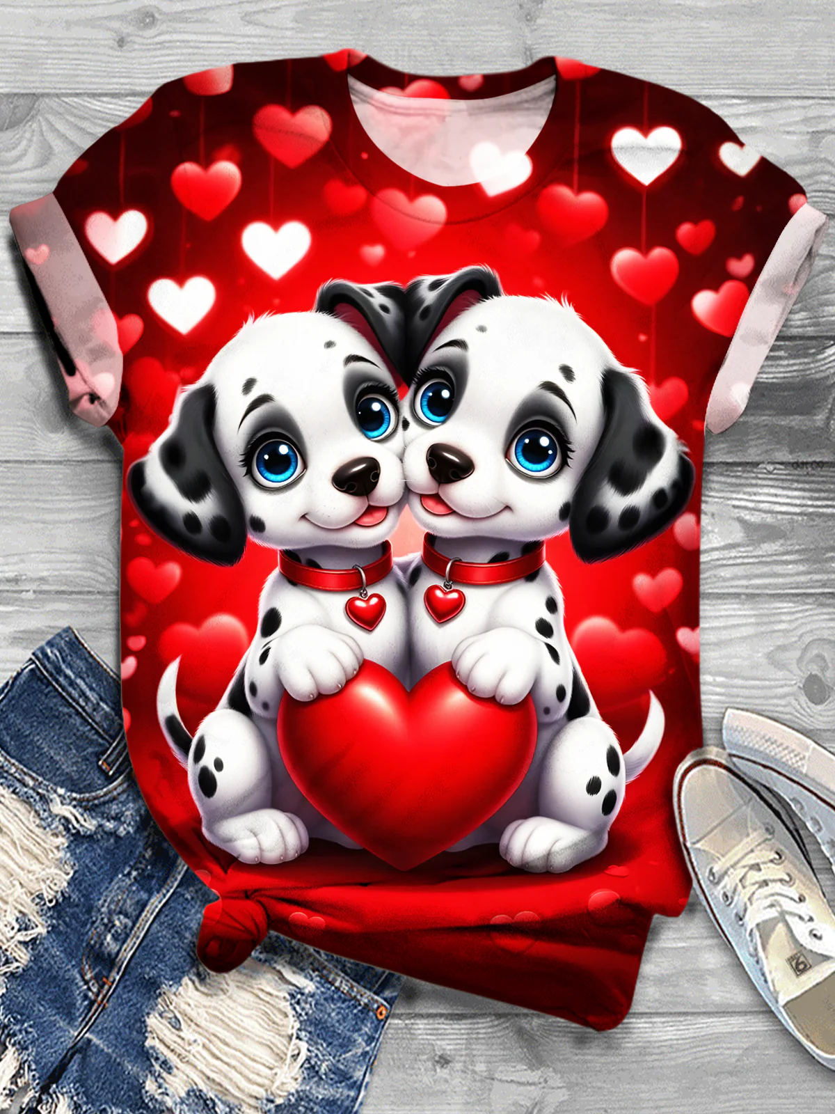 Cute Dog Valentine's Day Crew Neck T-shirt