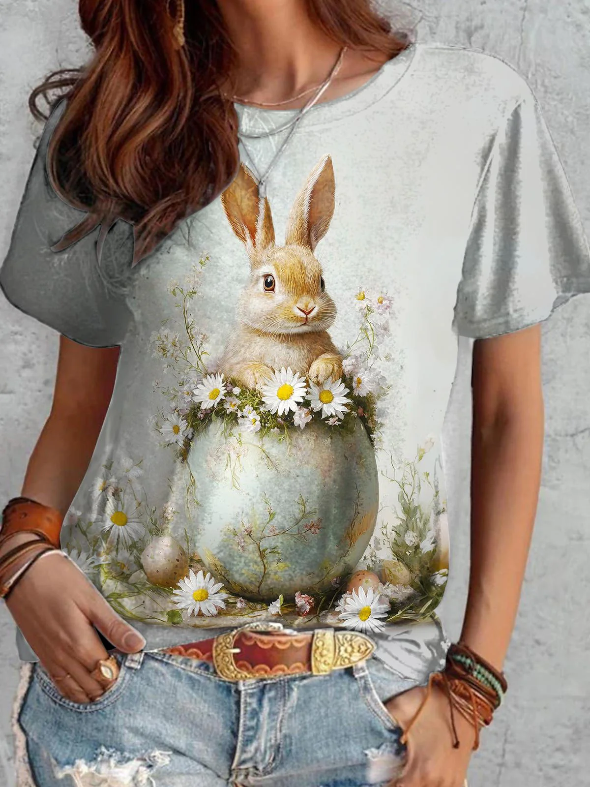 Cute Egg Rabbit Crew Neck T-shirt