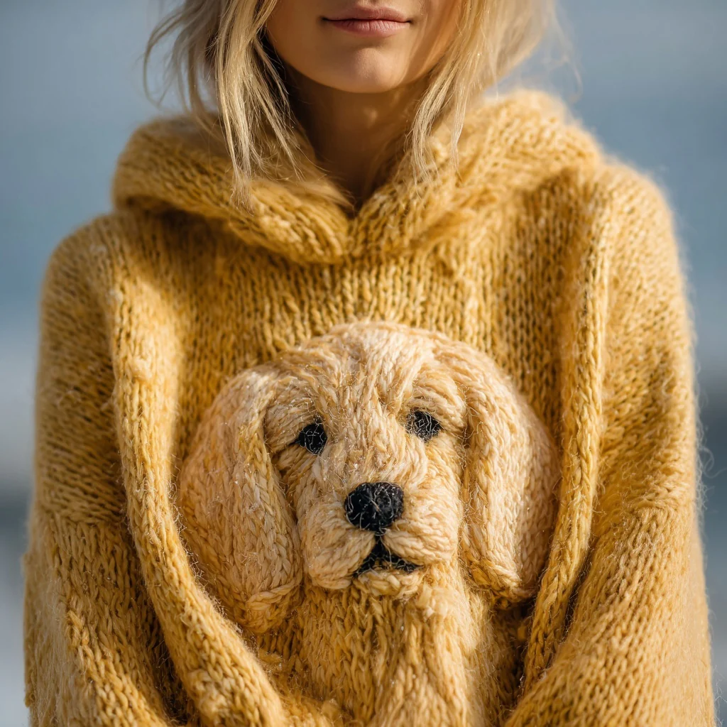 Cute Golden Retriever Knit Fuzzy Cozy Hooded Sweater - Image 2