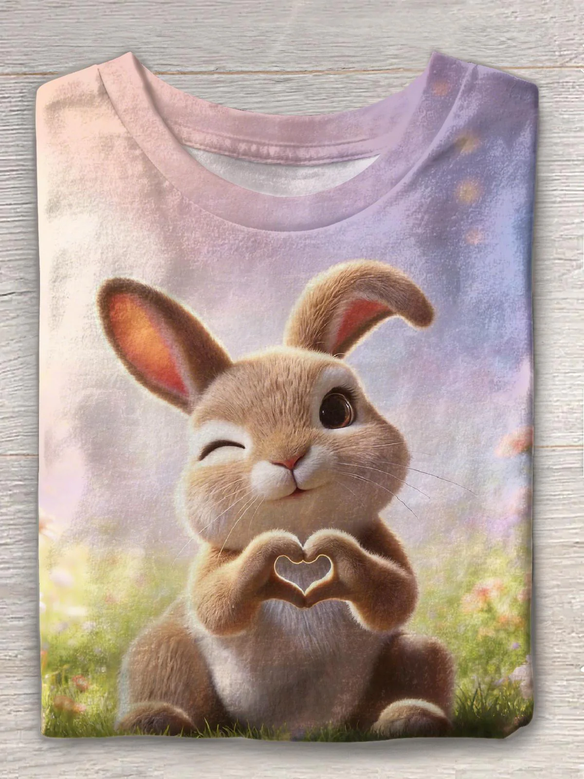 Cute Heart Rabbit Crew Neck T-shirt