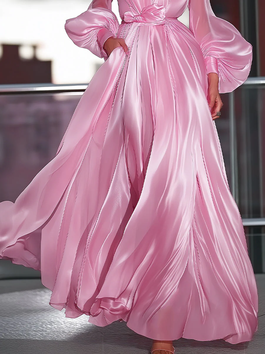 Cute High-Neck Satin Maxi Dress - Image 3