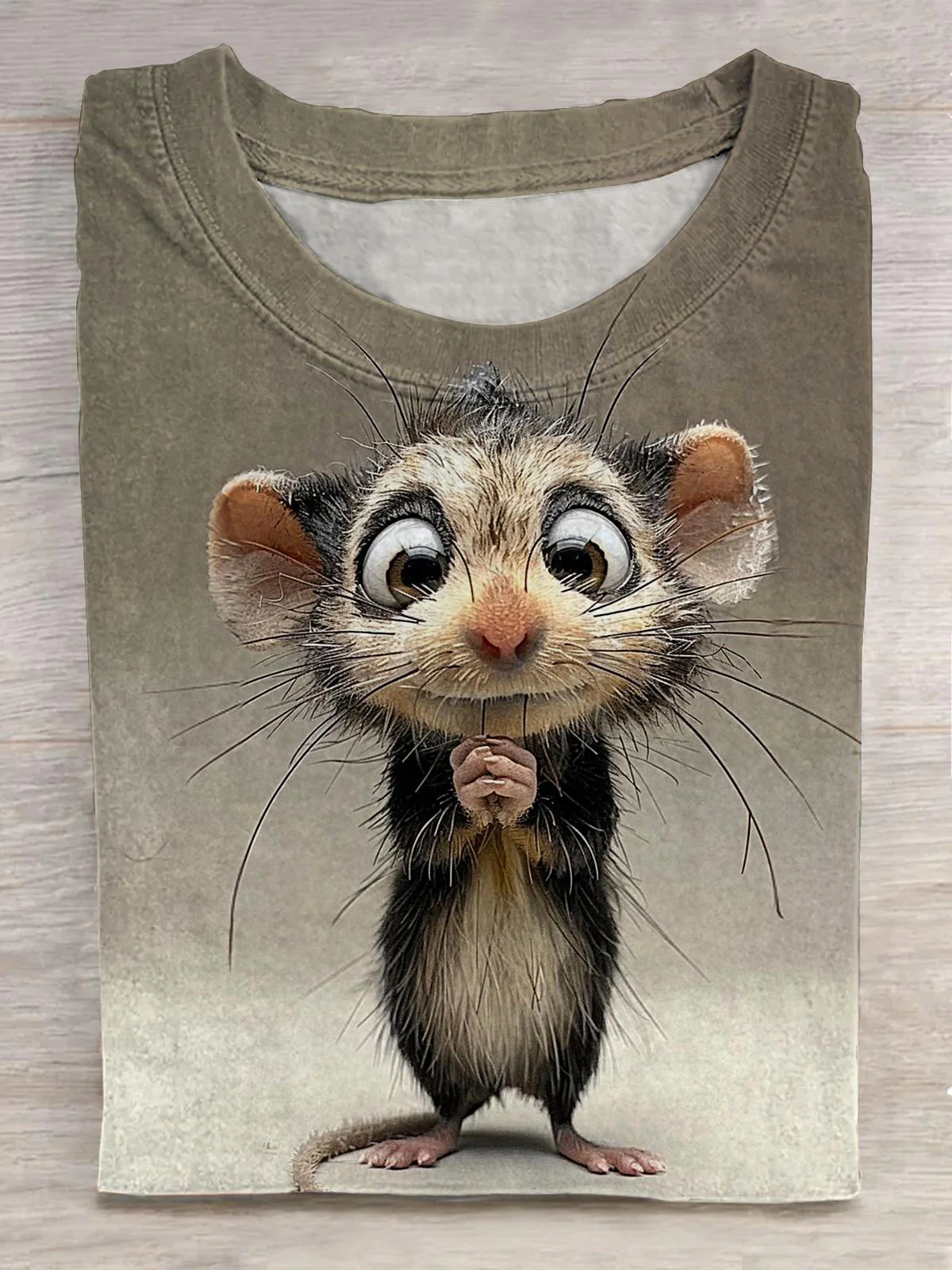 Cute Possum Print Crew Neck T-shirt