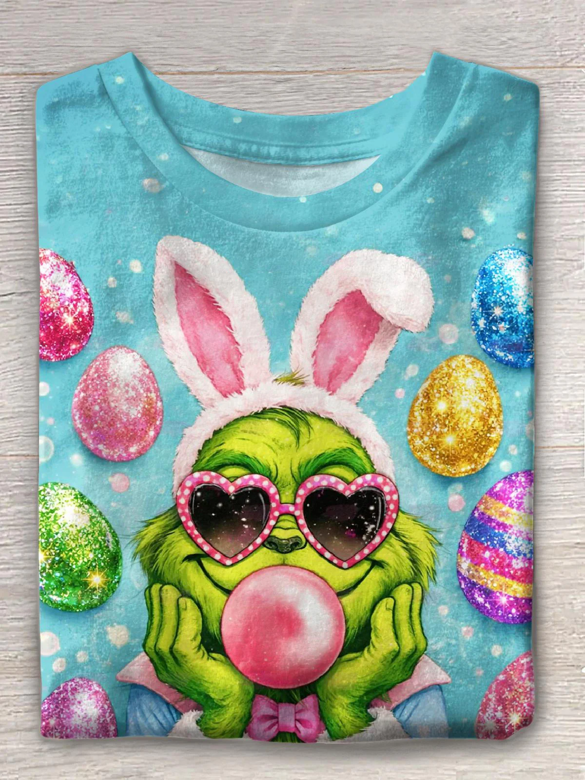 Cute Rabbit Ear Grinch Crew Neck T-shirt