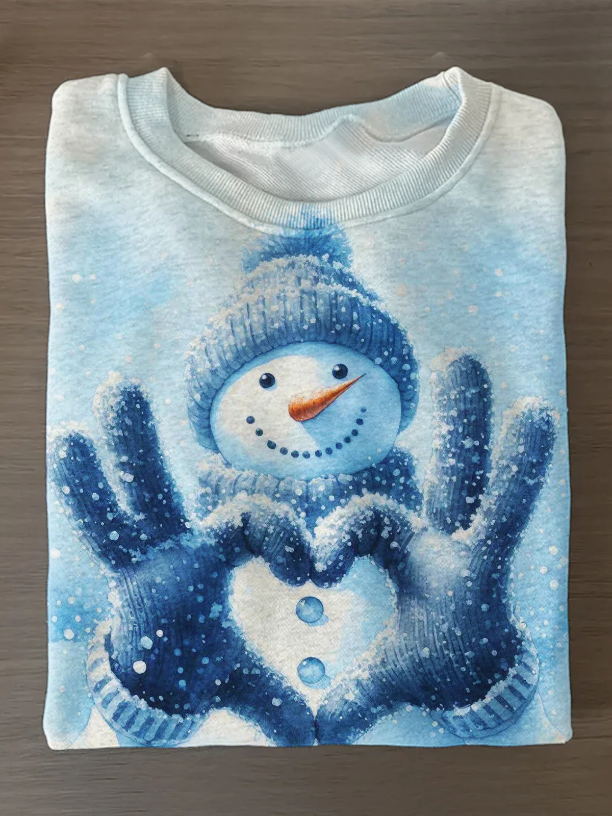 Cute Snowman Making A Heart Shape Printed Long Sleeve Casual Top