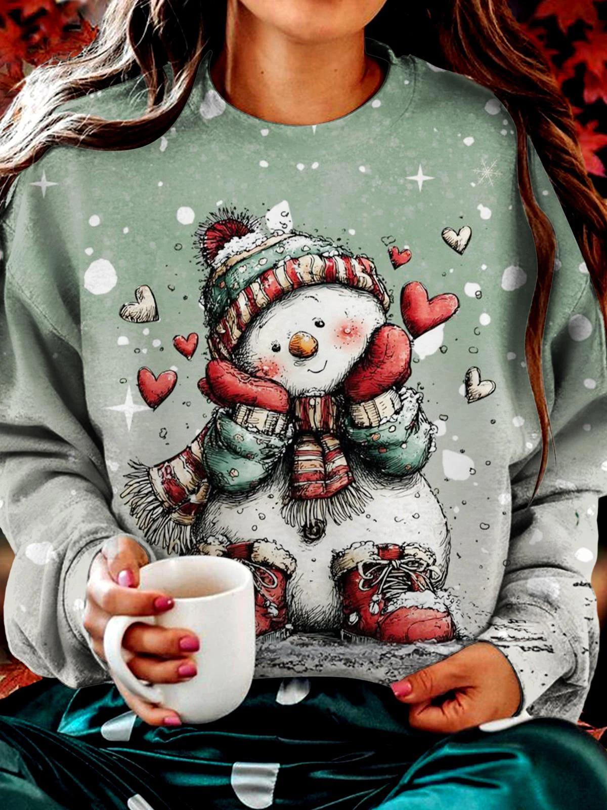 Cute Snowman Printed Long Sleeve Casual Top