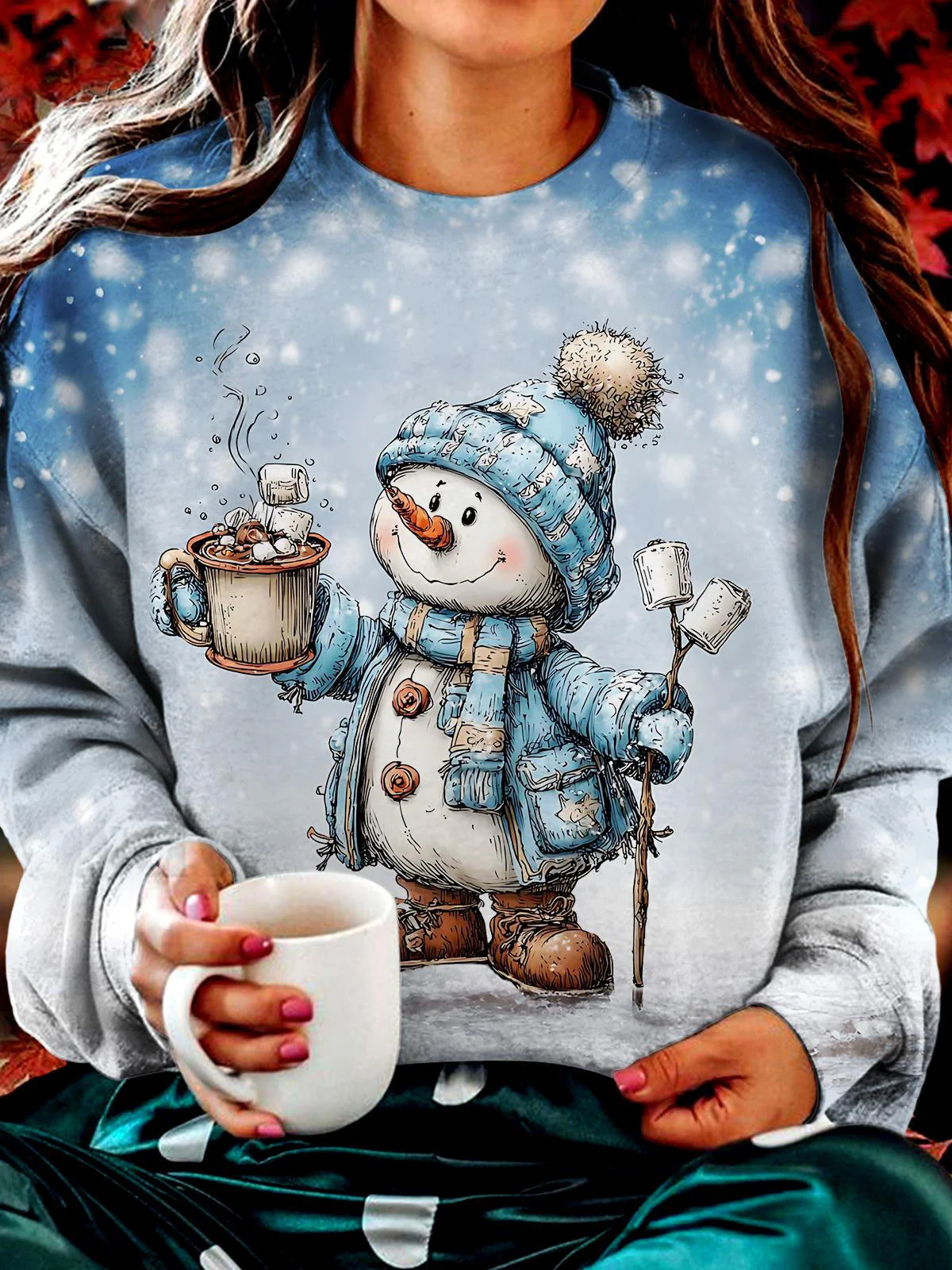 Cute Snowman Printed Long Sleeve Casual Top