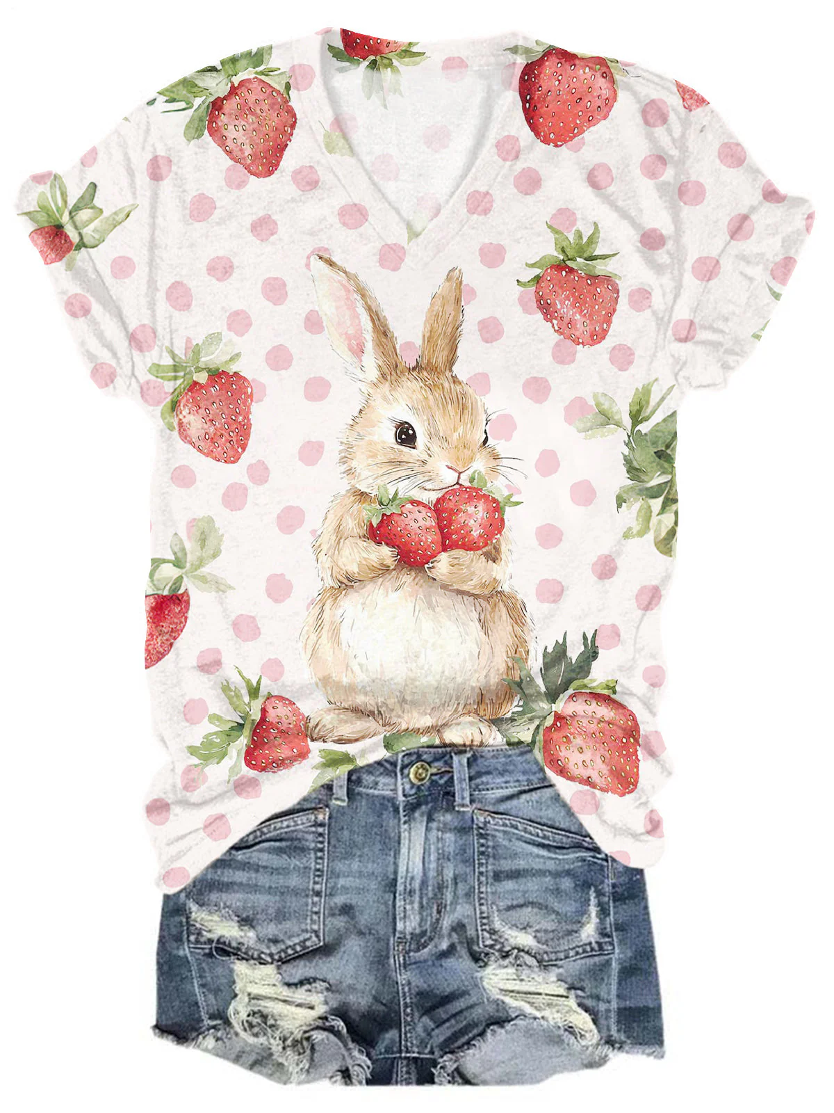 Cute Strawberry Rabbit V-neck T-Shirt