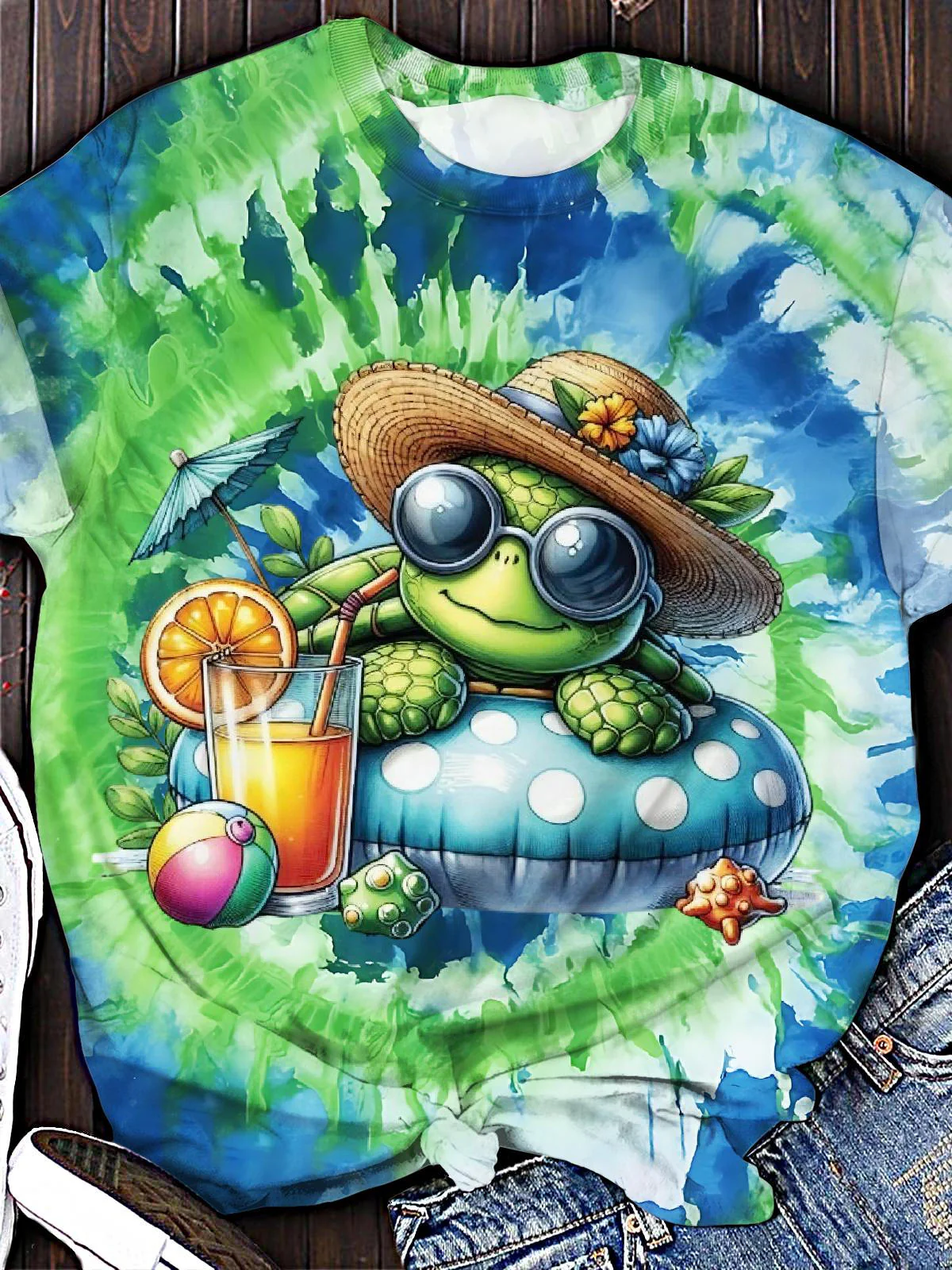 Cute Tie Stained Turtle Crew Neck T-shirt