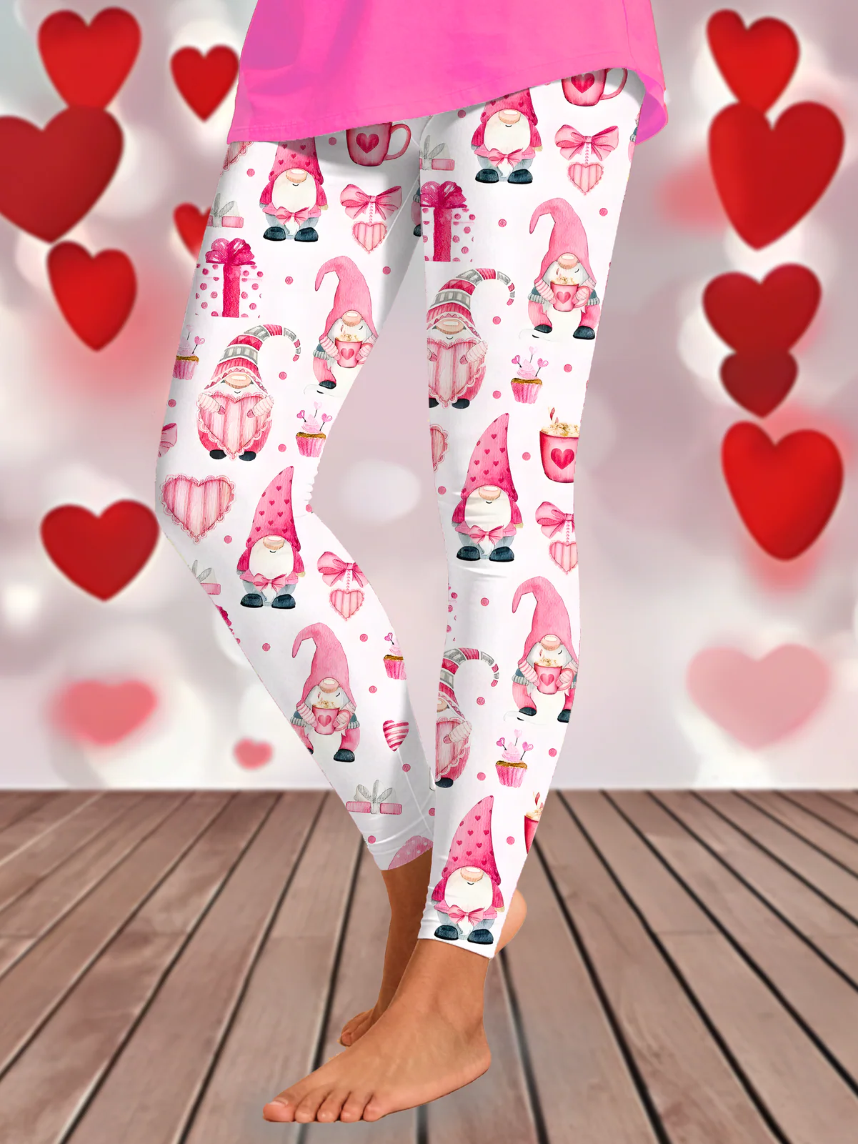 Cute Watercolor Valentine's Day Gnomes Print Leggings