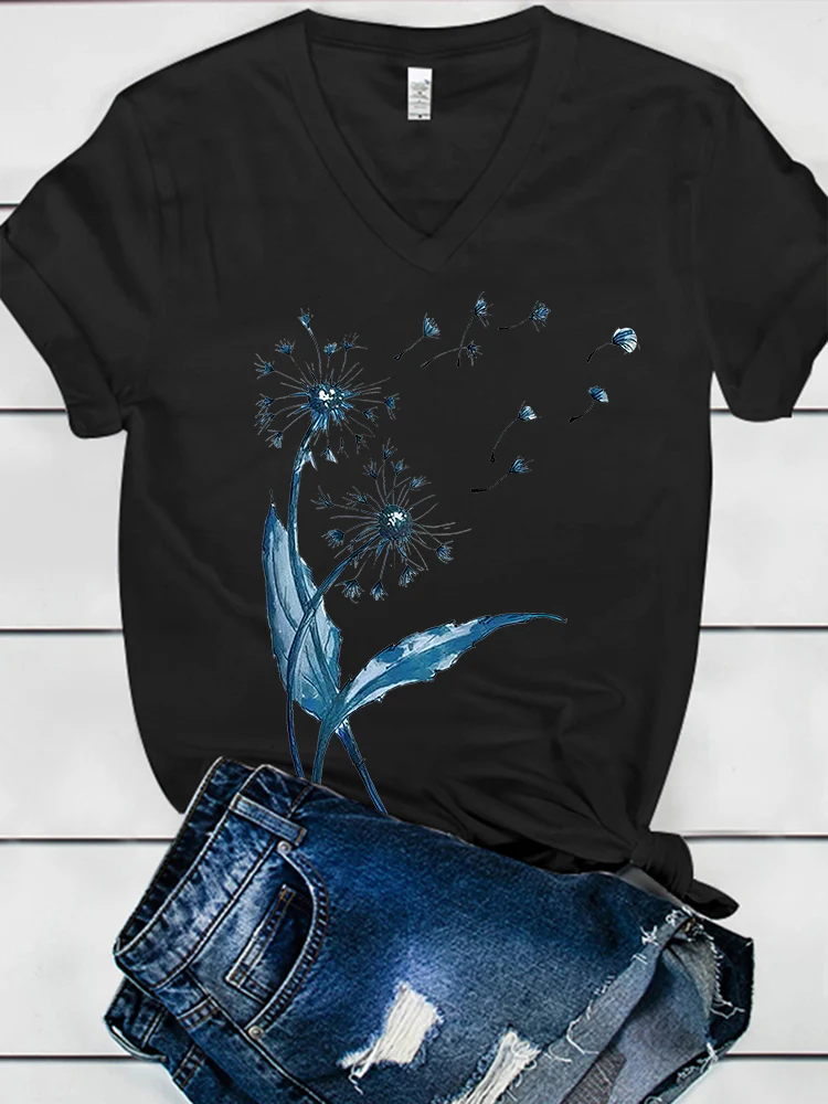 Dandelion Print Women's V-neck T-shirt - Image 4