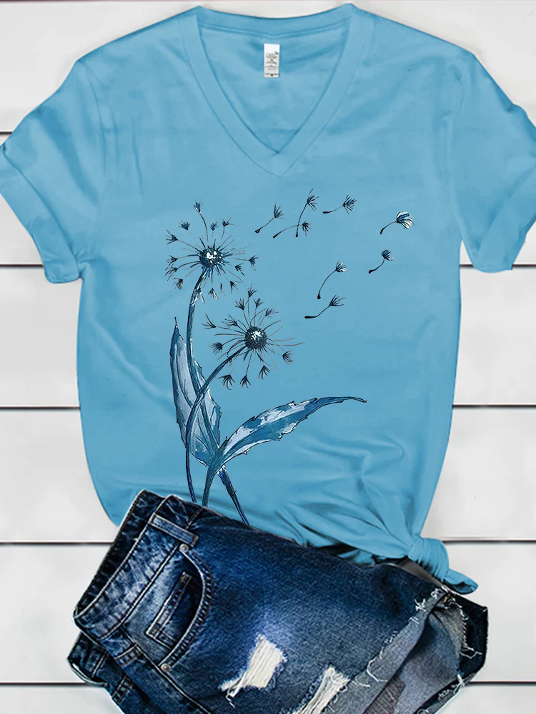 Dandelion Print Women's V-neck T-shirt - Image 7