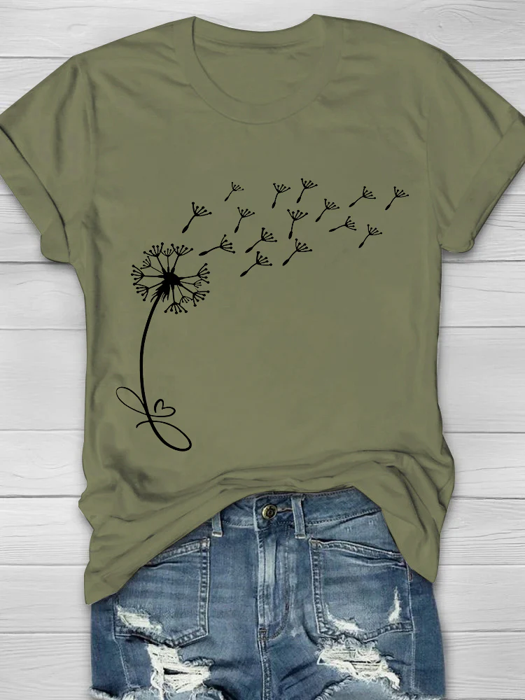 Dandelion Printed Crew Neck Women's T-shirt - Image 2