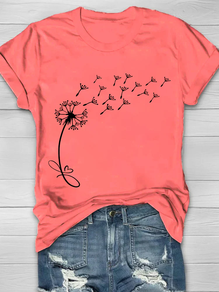 Dandelion Printed Crew Neck Women's T-shirt - Image 3