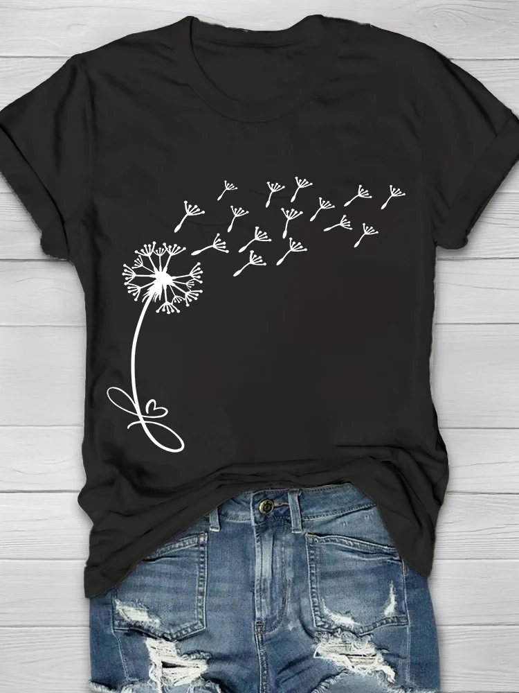 Dandelion Printed Crew Neck Women's T-shirt - Image 6